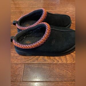 UGG Kids Black Slippers with Pink and Orange Trim